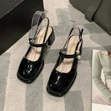 Sandals Med Block Heels Female Shoe All-Match Mary Jane New Medium Chunky Girls Closed Beige Clear Comfort Summer Fashion