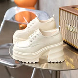 Women High Heels Shoes 2023 New Trend Fashion Party Shoes Wedges Pumps Casual Ladies Black Lace Up PU Leathesr Ankle
