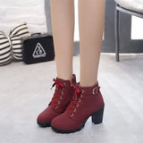 New High Heel Thick Heel Casual Women's Boots Platform Ankle Boots Round Head Side Zipper Lace Ankle