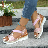 Breakj 2025 New Slope Heel Sandals Women Metal Buckle Rope Slopes And Light-Bottomed Fish Mouth