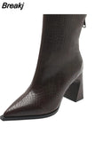 Black PU Leather Sexy Pointed High Heels Women's Fashion Shoes 2023 Autumn and Winter Ankle Boots Short Boots Women