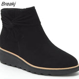 New Women Boots Autumn Solid Suede Wedges Platform ankle Boots Fashion Bow-knot Chelsea Boots Platform Zipper Walking