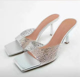 Breakj Summer New Style Slippers Female Transparent Diamond Square Head A Character High With Fashion Large Size