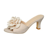Breakj Summer New Large-Size Women's Shoes Fashion Flowers High-Heeled Slippers Women's Cool