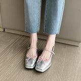 Square Heels, Silver Bow, Mary Jane Shoes, Spring And Autumn, New Colors, Gentle Daily