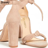 Women Open Toe Sexy Ankle Straps Sandals High Heels Summer Ladies Bridal Suede Thick Heel Pumps wedding shoes Dress Pump