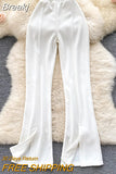 Fashion Women Long Pants Solid High Elastic Waist Full Length Split Leg Trousers 2023 Spring Autumn Casual Female