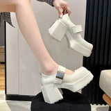 Breakj Heel Mary Jane Women's Shoes 2025 Spring And Summer New Square High Heel Single Shoes French Shallow Magic Sticker Small Leather