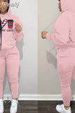 Two Piece Set Women Hooded Sweatsuits Fashion Pink Letter Leopard Print Tracksuit Casual Female Outfits Streetwear