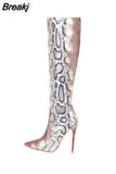 Women Snake Boots Pointed Toe Women's High Boots Ladies Sexy Stiletto High Heels Party Shoes Botas Mujer Demonia