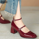 Women's Pumps Mary Patent Leather Jane Ladies Low Heel Shallow Round Toe Solid Party Shoes Zapatos Mujer Primavera Verano