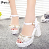 Woman New High-heeled Designer Shoes Luxury Women's Sandals Novelties 2023 Buckle Rhinestone Thick with Fish Mouth