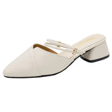 Pointed Toe slides Shallow High Heels Shoes Sandals Black Beige Block Square Heel Pumps 2023 Party Women Mules