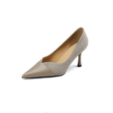 New Stitching High Heels Women's Single Shoes Pointed Thin Temperament Hollowed Out Apricot Matching Shallow