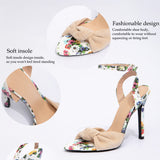 Breakj Women's Round Head Print Knots With Fine High-Heeled Sandals Women's Shoes Party High