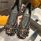 Women Flat Shoes Fashion Bling Rhinestone Flat Ballet Bow-knot Slip On Ladies Lazy Loafers Casual Flat