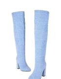 Brand Autumn Winter Knee High Boots Women Sexy Party Mature Thin High Heels Women's Boots Flock INS Club Female Trendy