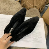 Toe Fur Ballet Flat Woman Shoes Winter Warm Plush Shallow Loafer Ladies Concise Furry Heeled Dress Shoes Zapatos