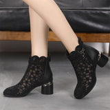 Spring Summer Fashion Rhinestones Gauze Sandals Thick Heels Mesh Autumn Ankle Boots Female Hollow Women's
