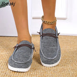 Autumn Fashion Canvas Shoes for Women Flat Round Toe Slip on Casual Shoes Comfortable Light Outdoor Sport Running