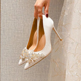 Spring and Autumn New Fashion Bridal Shoes Not Tired Feet Red Female Stiletto Pointed Toe Comfortable High