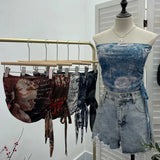Explosion Recommended Y2k Hottie Braid Small Sling Belt With Chest Mat Tie Mesh Yarn Tidly Wrapped Bra T-Shirt