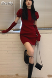 Knitted Bodycon Dress Sexy Puff Sleeve Sweater Mini Dress Women Evening Party One Piece Dress Korean Spring Clothing