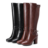 new arrivals large size 33-43 chunky high heels knee high boots woman shoes dropship black brown shoes woman