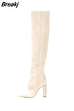 Women Over The Knee Boots Faux Suede High Slouchy Women Boots Pointed Toe Chunky Heel Slouch High Boots Ladies