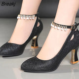 Wedding Bridal Shoes for Women Autumn Round Toe Block Heels Rhinestone Pearl Platform High Quality Pumps Woman's
