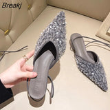 Summer New Women's Low-heeled Sandals Pointed Toe Fashion Elegant Cross-lace French Stiletto Women's Sandals