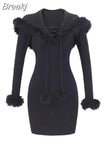Bodycon Y2k Mini Dress Party 2023 Winter Pure Color One Piece Dress Korean Fashion Slim French Elegant Casual Dress