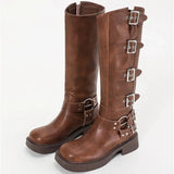 Knee High Boots Platfrom Shoes Studded Buckle Knight Boots Gothic Elegant Medium Heel Women's Shoes Motorcycle