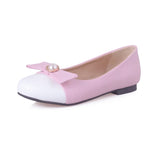 Ballet Flats 2023 Women PU Leather Lady Casual Shoes Men Size 31~51 Candy Colours Blcok Bead Bow Decorate Driving