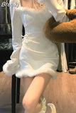 Bodycon Sweater Dress Woman Korean Fashion 2023 Spring Long Sleeve Knitted Mini Dress Sweet Slim Evening Party Dress