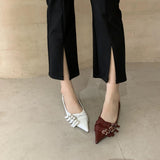 Pointed Toe Low Heel Pumps Women Shoes Brand Belt Buckle Shallow Slip On Ballet Elegant Pumps For Party