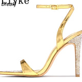 Fashion Glitter Rhinestones Ladies High Heels Sexy Sandals Summer Crystal Pointed Toe Party Wedding Stripper Shoes