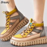 Women Summer Sandals Wedges Heels Shoes Ladies Vintage Genuine Leather Sandalias Mujer Sapato Feminino