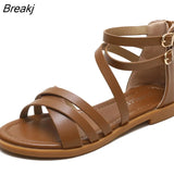 Summer Woman 2023 Casual Flat Simple Outdoor Beach Vacation Roman Flat Shoes Comfortable Opened Toe Solid Color