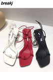 Square Toe Sandals Women Low Heel Lace Up Sandal Back Strap Cross-tied Summer Shoes Women Gladiator Sandal Big