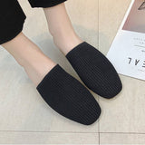Women Mules Slippers Female Summer Flats Sandals Knit Fabric Stretch Slides Holiday Beach Shoes Square Heel Square Toe