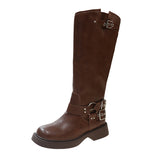 for Women 2023 Hot Sale Autumn Pull on Knee-High Women's Boots Solid Color Round Toe Platform Water Proof Western