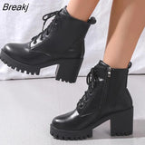 Chelsea Boots Women Leather Ladies Boots Chunky Winter Shoes Platform Ankle Boots Slip On Thick Heel brown long