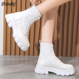 Botas Women Motorcycle Ankle Boots Wedges Female Lace Up Platforms Spring Black Leather Oxford Shoes Women Botas Mujer