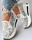 shoes Platform Wedges women's Sneakers Floral Embroidery Mesh Sneakers For Women Slip On Casual Comfy Heeled Shoes Woman