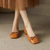 Shoes Retro Square Toe Leather Loafers for Women 2024 New Spring Fashion Elegant Metal Buckle Female Pumps Zapatos