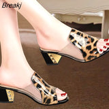 New Slippers Women Peep Toe High Heels Summer Shoes Wear Square Heel Women Shoes Fashion Slippers Ladies Shoes Thick Heel