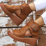 New Summer Women Sandals Fashion Retro Peep Toe Platform Sandals PU Leather Zipper Thick Bottom Women Shoes Ladies