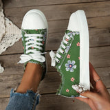 Cut Flat Canvas Shoes for Women 2024 Spring Fashion Printed Ladies Sneakers Plus Size Lace Up Casual Flats Zapatillas