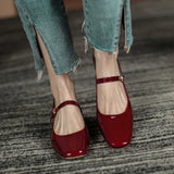 Autumn Women Buckle Mary Janes Shoes Patent Leather Dress Shoes High Heels Pumps Retro Ladies Shoe Black